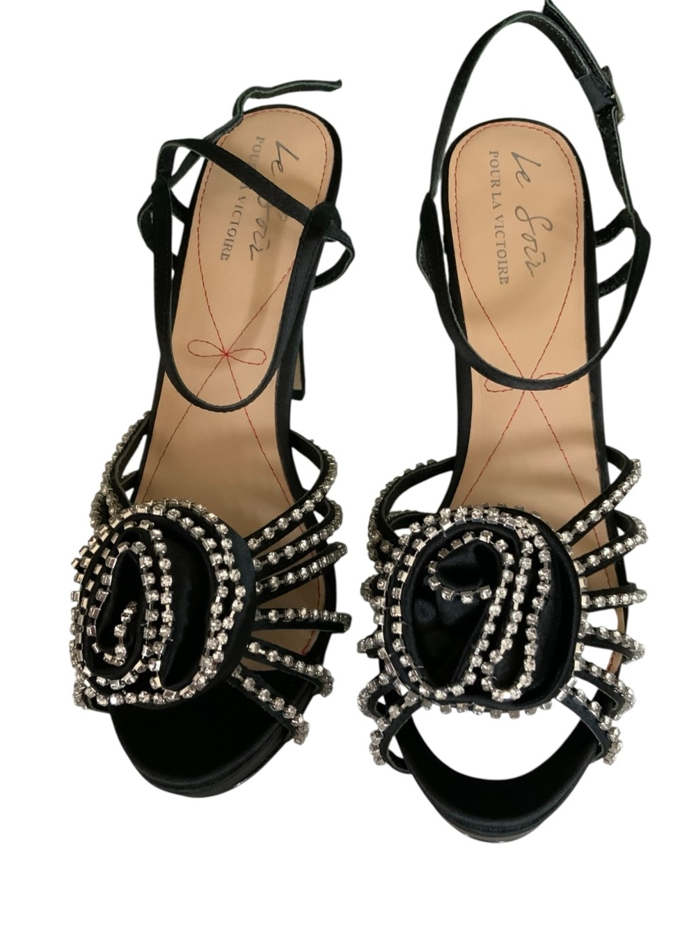 Pour La Victoire LeSoir Crystal-Trim Strappy Platform High Heel Sandal